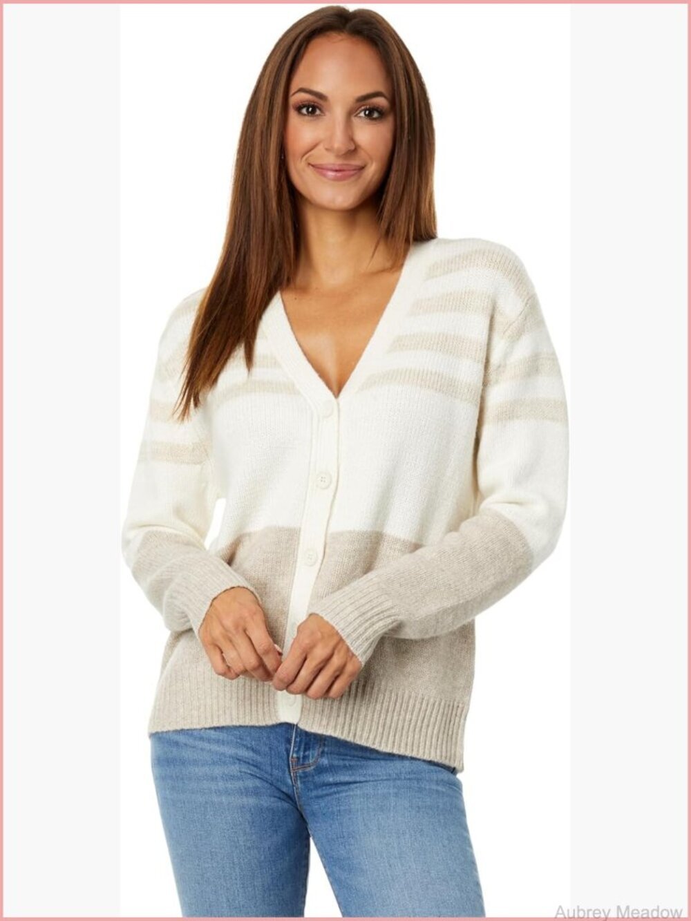 V Neck Cardigan with Cashmere Blend, Long Sleeve Button Down - Picture 1 of 3